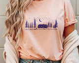 "Camping Life Under The Stars" design on a peach unisex t-shirt
