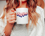 "America Retro" design on a white ceramic coffee mug