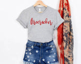 "Firecracker" design on a heather gray unisex t-shirt