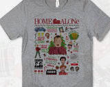 "Home Alone Christmas Collage" design on a heather gray unisex t-shirt