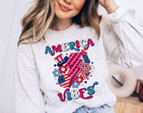 "4th of July America Vibes" design on an ash gray unisex crewneck sweatshirt
