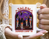 "Salem Summer Camp" Halloween design on a white coffee mug
