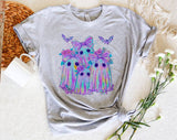 "Iridescent Ghost Bow" design on a heather gray unisex t-shirt