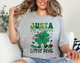 "Just A Little Pinch" design on a heather gray unisex t-shirt