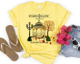"Stars Hollow Fall" design on a pale yellow unisex t-shirt