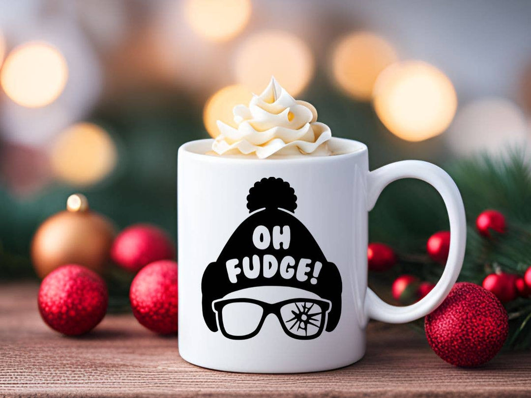 "Oh Fudge" Christmas design on a white coffee mug