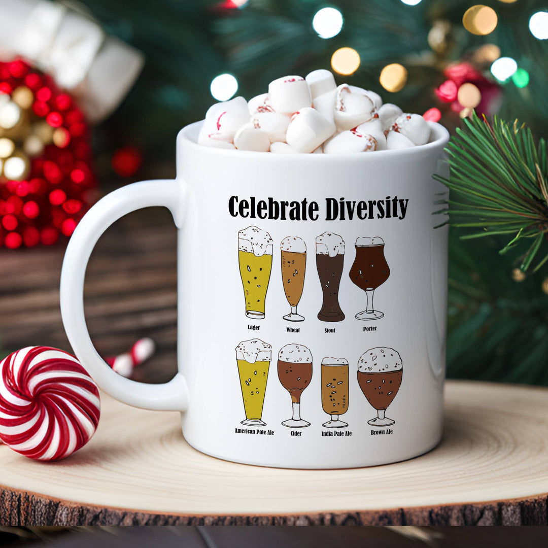 "Funny Beer" design on a white ceramic coffee mug