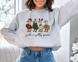 "Just A Jolly Goose Christmas Tis The Season" design on an ash gray unisex crewneck sweatshirt