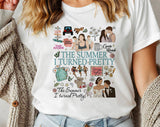 "The Summer I Turned Pretty Collage" design on a white unisex t-shirt