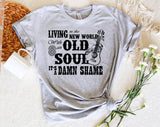 "Old Soul Oliver Anthony" design on a heather gray unisex t-shirt