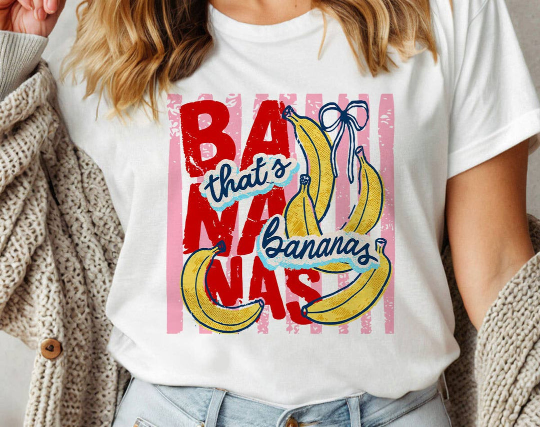 "That's Bananas Striped" design on a white unisex t-shirt
