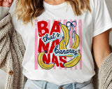 "That's Bananas Striped" design on a white unisex t-shirt