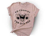 "No Country For Old Men Pro Choice" design on a peach unisex t-shirt