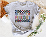 "It's Okay To Be Different Autism Awareness" design on a heather gray unisex t-shirt