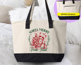 "Sorta Merry Sorta Feral" design on a natural canvas zippered tote bag