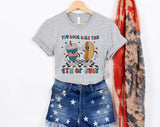 "You Look Like The 4th Of July Retro" design on a heather gray unisex t-shirt