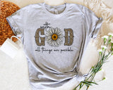 "God Sunflower" design on a heather gray unisex t-shirt