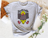 "Duck Tape" design on a heather gray unisex t-shirt