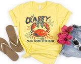 "If Crabby Please Return To The Beach" design on a yellow unisex t-shirt
