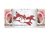 "Thinking About the Roman Empire" design on a white ceramic coffee mug