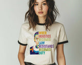 When Injustice Becomes Law RBG Ringer T-Shirt, Retro Contrast Trim Tee
