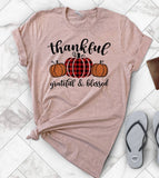 "Thankful Grateful Blessed" design on a peach unisex t-shirt
