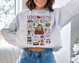 "Home Alone Inspired Christmas Collage" design on an ash gray unisex crewneck sweatshirt