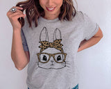 "Easter Bunny Leopard Glasses" design on a unisex t-shirt