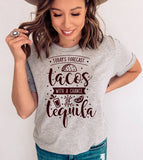 "Today's Forecast Tacos & Margaritas" design on a heather gray unisex t-shirt