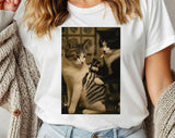 "Cat Getting Tattoo Meme" design on a white unisex t-shirt