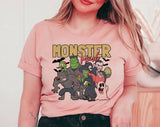 "Monster Mash" design on a peach unisex t-shirt