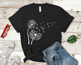 "Dandelion In The Wind" design on a black unisex t-shirt