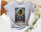 "The Plant Lover Tarot Full Color" design on a heather gray unisex t-shirt