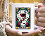 "The Wine Tarot" design on a white ceramic coffee mug