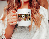 "Friendsgiving" fall design on a white coffee mug