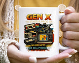 "Gen-X Starter Pack 80s & 90s" design on a white ceramic coffee mug
