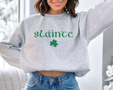 "Slainte Irish Gaelic" design on an ash gray unisex crewneck sweatshirt