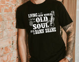 "Old Soul Oliver Anthony" design on a black unisex t-shirt