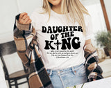 "Daughter Of The King" design on a white unisex t-shirt