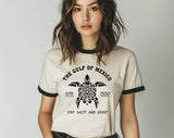 "Gulf Of Mexico Stay Salty" design on a natural ringer t-shirt with black contrast trim