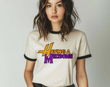 "Having A Meltdown Hannah Montana Parody" design on a natural ringer t-shirt with black contrast trim
