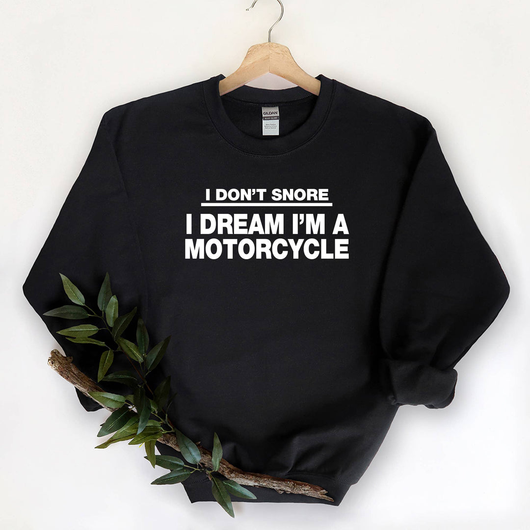 "Dad Motorcycle Snoring" design on a black unisex crewneck sweatshirt