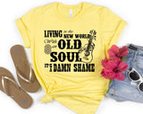 "Old Soul Oliver Anthony" design on a pale yellow unisex t-shirt