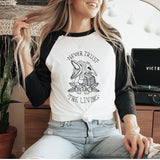 Never Trust The Living Halloween Baseball Raglan Tee, 3/4 Sleeve Shirt