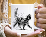 Cat Abstract Drawing Cute Kitten Art Coffee Mug