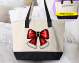 Christmas Coquette Bow Santa Tote Bag