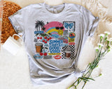 "Summer Days Good Vibes Collage" design on a heather gray unisex t-shirt