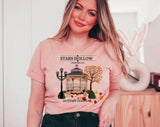 "Stars Hollow Fall" design on a peach unisex t-shirt