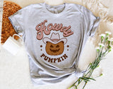 "Howdy Pumpkin" design on a heather gray unisex t-shirt