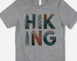 "Hiking Tree Nature Drawing" design on a heather gray unisex t-shirt